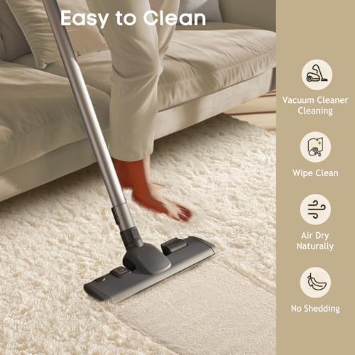 Ophanie 8x10 Area Rugs for Living Room, Washable Non-Slip Fluffy Soft Large Shag Bedroom Carpet, Ivory Big Indoor Nursery Rug, Carpets for Boy and Girls Room Dorm Decor with Over 99 pcs Pile fibers