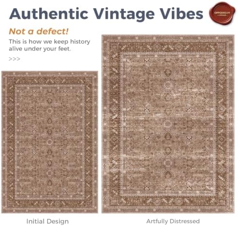 OPPODREAM Vintage Light Brown Area Rugs 8x10, Washable Rug for Living Room