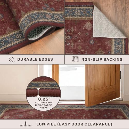 Hazo Haus Oriental 8x12 Large Area Rugs for Living Room - Burgundy Rug for Bedroom Under Bed, Dining Room Under Kitchen Table, Washable Soft Non Slip Unique Indoor Décor