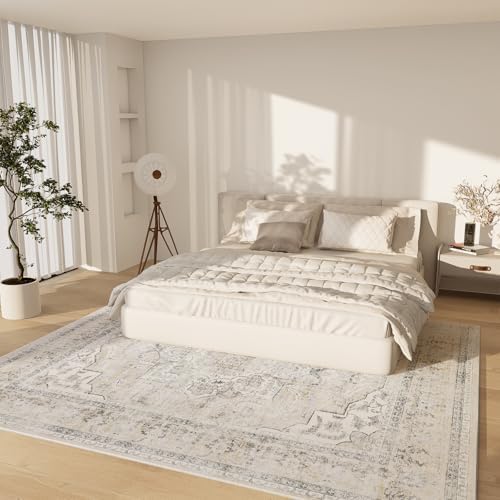 Washable Living Room Area Rug: 6x9 Bedroom Rugs Non Slip Soft Boho Carpet