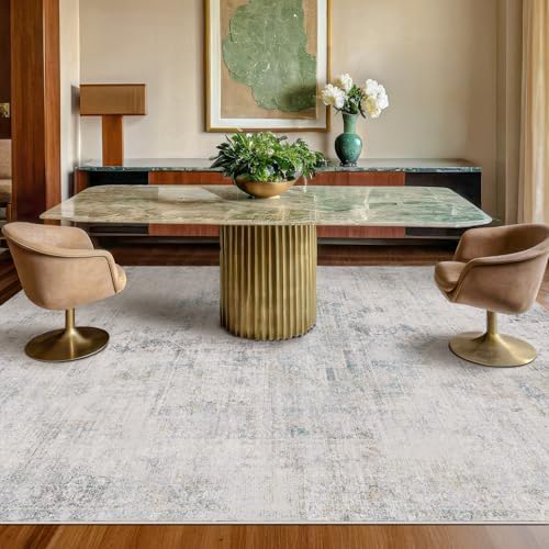 Hazo Haus Blue Abstract Rug for Dining Room - 5x8 Modern Area Rug for Home Office, Foyer, Bedroom, Low Pile & Lightweight, Distressed Design