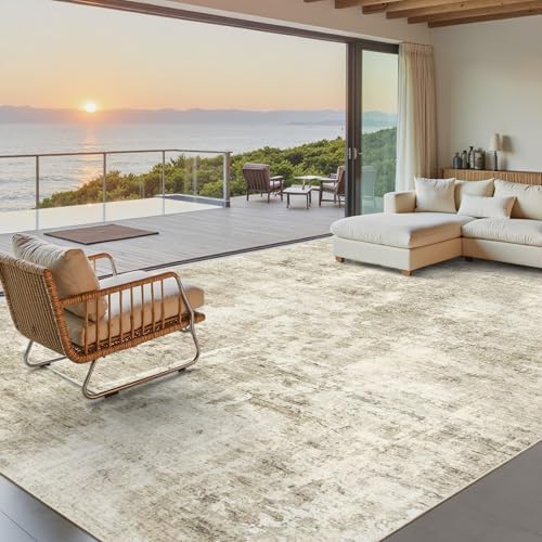 Soalmost 10x14 Area Rugs for Living Room Washable Rug Abstract Beige/Gray