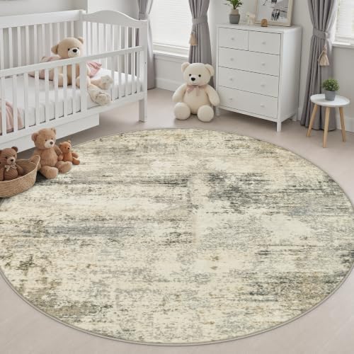 Round Area Rug Living Room: 6 ft Modern Washable Indoor Carpet