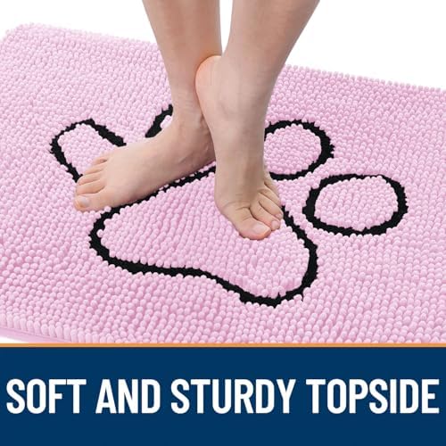 OLANLY Dog Door Mat for Muddy Paws 48x30, Paw Print Design Chenille Mud Mat