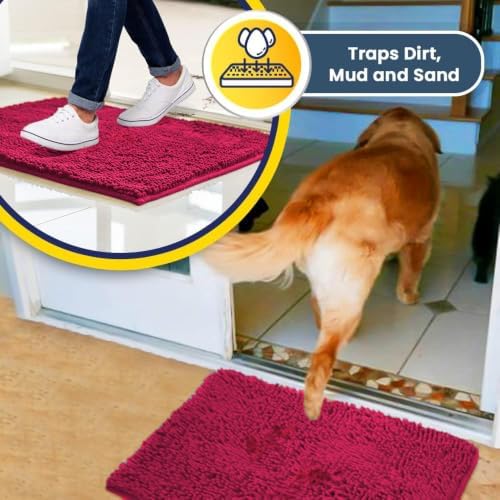 Muddy Mat® | Super Water Absorbent Door Mat Indoor, Microfiber Quick Dry Chenille Entryway Rug, Slip Resistant Front Door Mat, Indoor Mats for Entryway, Machine Washable Pet Rug, Hot Pink 26" x 42"