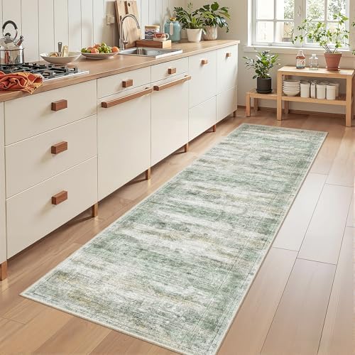 2x8 Runner Rug Non Slip,Washable Hallway Runner Rug,Green