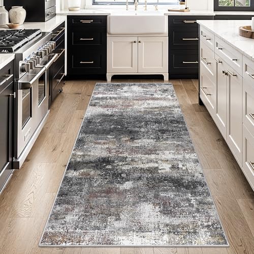 BEIMO 2x6 Runner Rug for Hallway, Dark Grey Washable Abstract Non Slip Rug