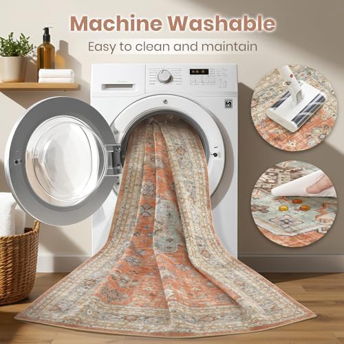 cotiled 5x7 Area Rug for Living Room, Washable, Traditional, Orange