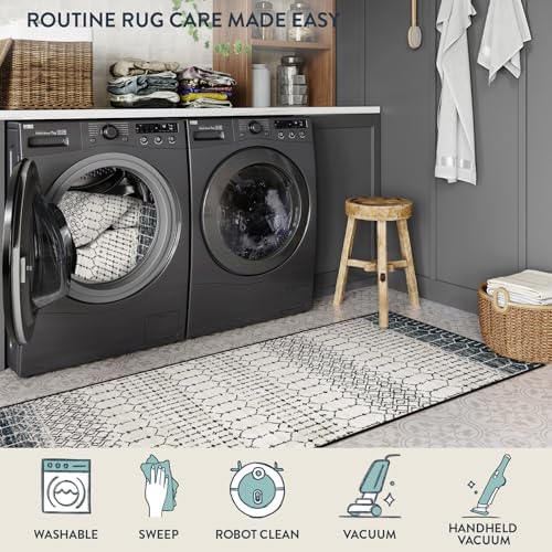 Lahome Moroccan Door Rugs for Entryway Indoor 2x3 Non-Slip Washable Front Door Mat Stain Resistant Untra-Thin Black Small Kitchen Rug, Geometric Print Inside Door Mats for Entrance Bathroom Sink Hana