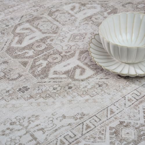 12x12 Square Area Rug Washable: Non Slip Living Room Floor Carpet Beige