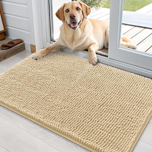 OLANLY Dog Door Mat for Muddy Paws 35x24, Super Absorbent Chenille Mud Mat