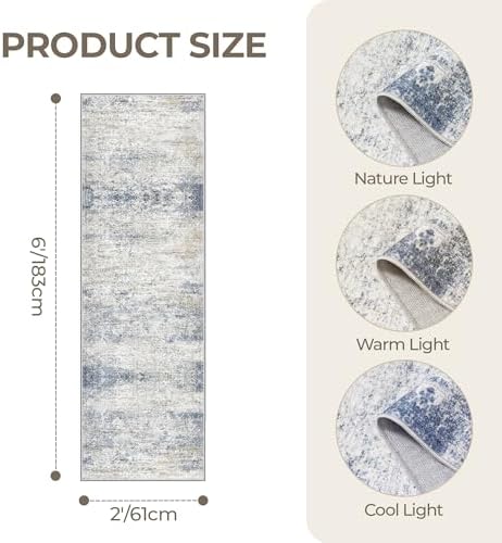 2x6 Runner Rug Non Slip,Washable Hallway Runner Rug,Blue