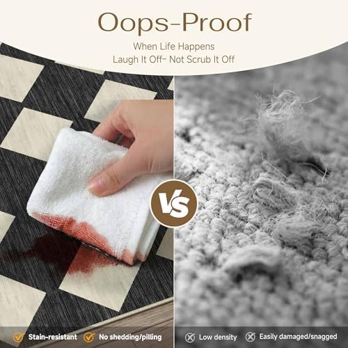 PureCozy Black 10x14 Washable Area Rug Large Non Slip Checkered Carpet