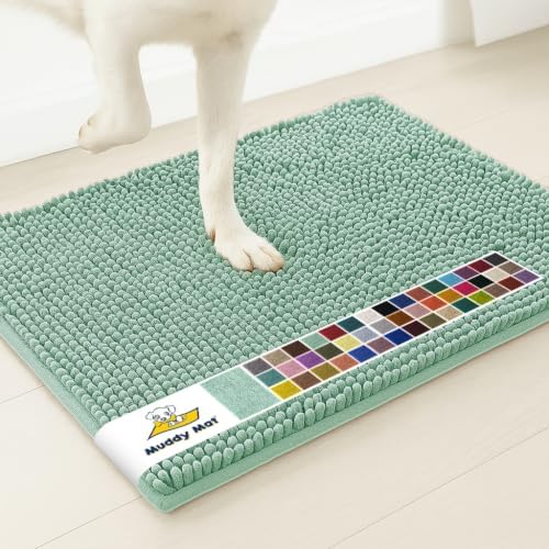 Muddy Mat® | Super Water Absorbent Door Mat Indoor, Microfiber Quick Dry Chenille Entryway Rug, Slip Resistant Front Door Mat, Indoor Mats for Entryway, Machine Washable Pet Rug, Sea Green 30" x 60"