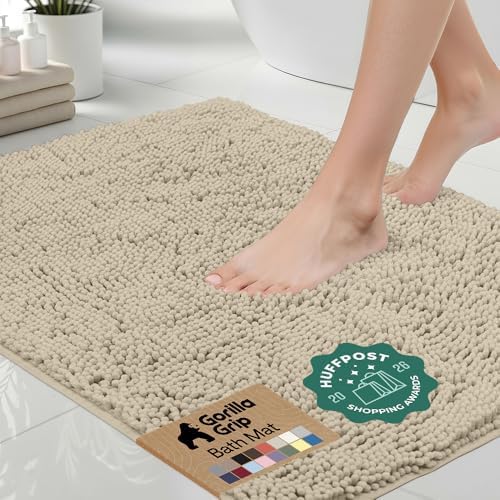 GORILLA GRIP Bath Rug Mat for Bathroom, Absorbent Chenille, 44x26 Sand