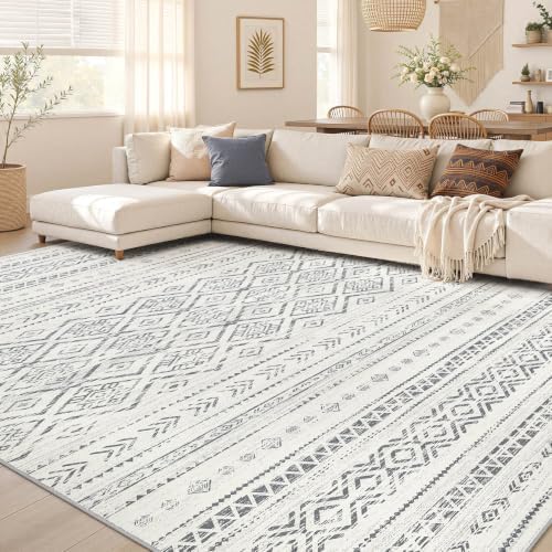 Nakagishi Boho 10x14 Area Rug Living Room Rugs Machine Washable Grey