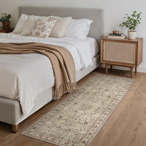 Bavni 2x6 Kitchen Runner Rug, Washable Non Slip, Cream Brown