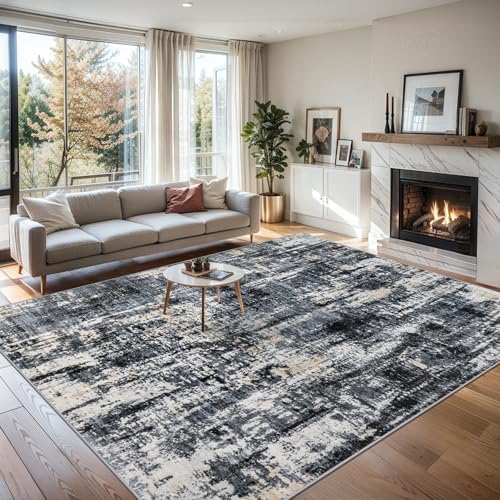PLHXFR Area Rug Living Room: 4x6 Abstract Washable Carpet Black Gold