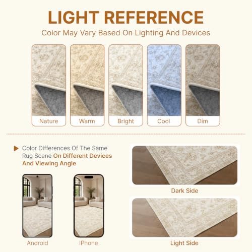 9x12 Washable Area Rug Vintage Soft Non Slip Living Room Bedroom