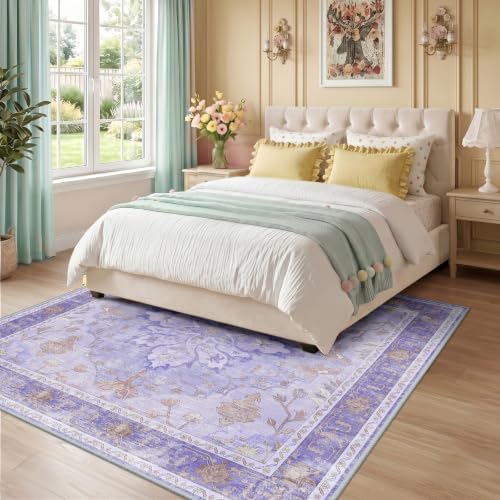 RELEANY Washable Area Rug, Square 7'x7', Purple