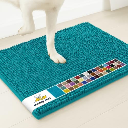Muddy Mat® | Super Water Absorbent Door Mat Indoor, Microfiber Quick Dry Chenille Entryway Rug, Slip Resistant Front Door Mat, Indoor Mats for Entryway, Machine Washable Pet Rug, Teal 36" x 46"