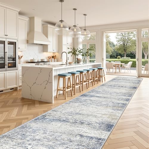 3x18 Runner Rug Non Slip,Washable Hallway Runner Rug,Blue