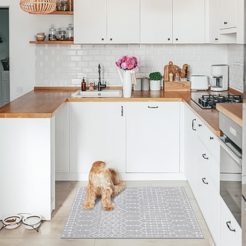 Lahome Moroccan Rugs for Entryway 2x3 Small Non-Slip Kitchen Rug Throw Lightweight Area Rugs for Bedroom Gray Vintage Print Distressed Bath Mat Floor Indoor Doormat Carpet for Laundry Living Room