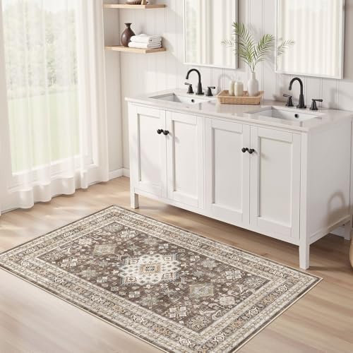 cotiled 3x5 Area Rug for Living Room, Washable, Traditional, Dark Brown