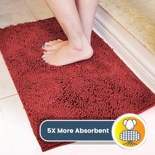 Muddy Mat® | Super Water Absorbent Door Mat Indoor, Microfiber Quick Dry Chenille Entryway Rug, Slip Resistant Front Door Mat, Indoor Mats for Entryway, Machine Washable Pet Rug, Red 36"x72"