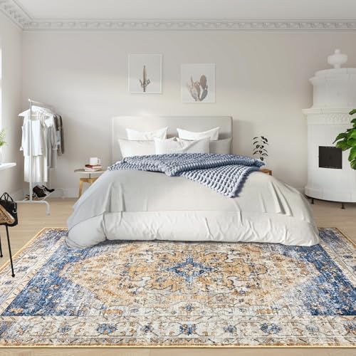 Amearea Vintage Design Area Rugs for Living Room Bedroom 4x6, Blue/Orange