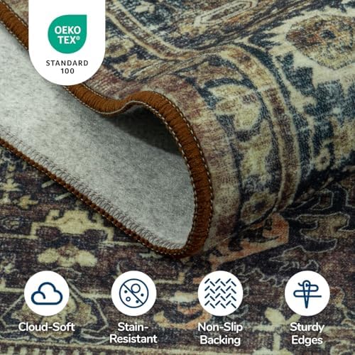 Lessymo Area Rugs 8 x 10 for Living Room,Large Washable Carpet Dark Brown