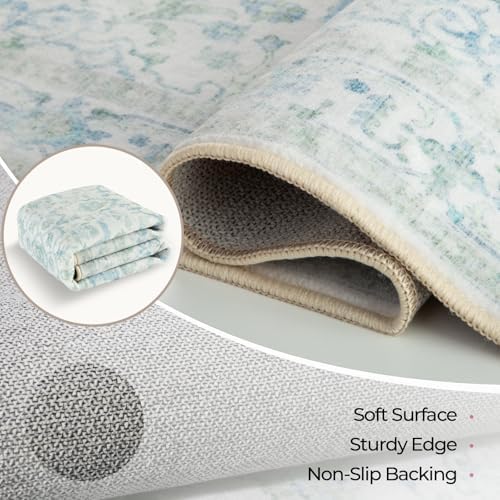 CAPALOCA 5x7 Washable Nursery Girls Low Pile Area Rug Green Blue
