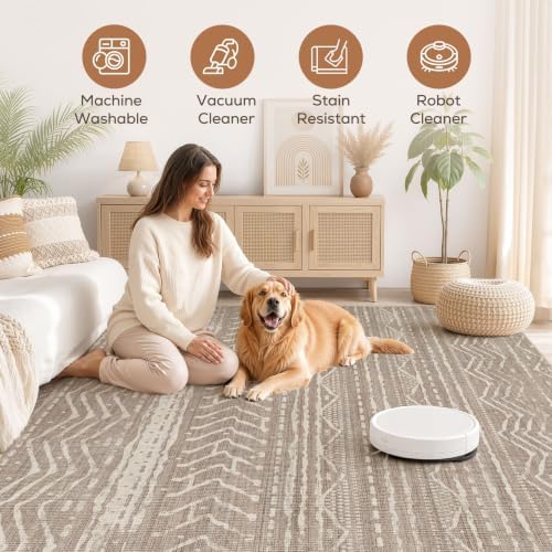 Nakagishi Boho 7x9 Area Rug Living Room Rugs Machine Washable Dark Brown