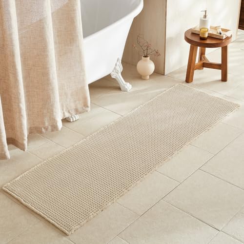 TYUU Waffle Runner Rug Bathroom, Long Boho Bath Mat, 72x24 Pale Beige