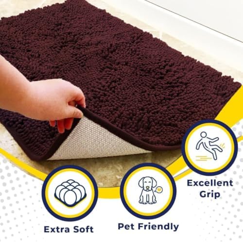 Muddy Mat® | Super Water Absorbent Door Mat Indoor, Microfiber Quick Dry Chenille Entryway Rug, Slip Resistant Front Door Mat, Indoor Mats for Entryway, Machine Washable Pet Rug, Rust 22" x 36"