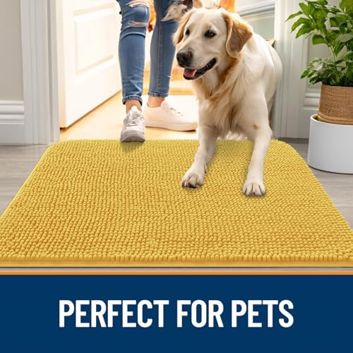 OLANLY Dog Door Mat for Muddy Paws 30x17, Super Absorbent Chenille Mud Mat