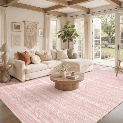 Nakagishi Boho 7x9 Area Rug Living Room Rugs Machine Washable Pink
