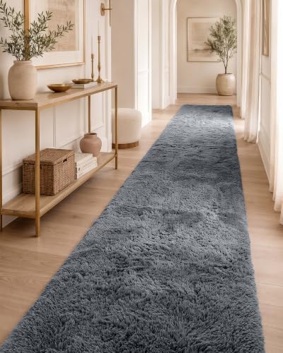OLANLY 3x8 Machine Washable Runner Rugs for Hallway, Soft Fluffy Shaggy Bedside Rugs for Bedroom, Living Room, Indoor Floor Carpet for Kids Girls and Boys, Nursery Rooms, Home Decor Aesthetic, Grey
