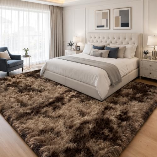 PLHXFR 6x9 Area Rug Living Room: Fluffy Bedroom Soft Shag Rug Coffee Brown