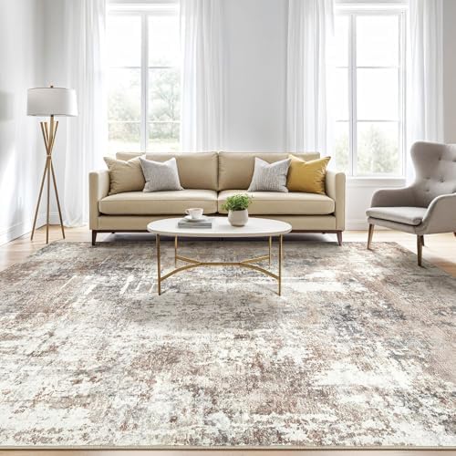 LOONGRUG 6x8 Area Rug Washable Neutral Modern Living Room Rugs Brown