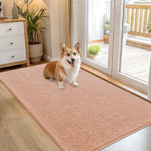 OLANLY Dog Door Mat for Muddy Paws 54x32, Super Absorbent Chenille Mud Mat