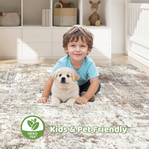 LOONGRUG 12x18 Area Rug Washable Large Neutral Modern Living Room Rugs