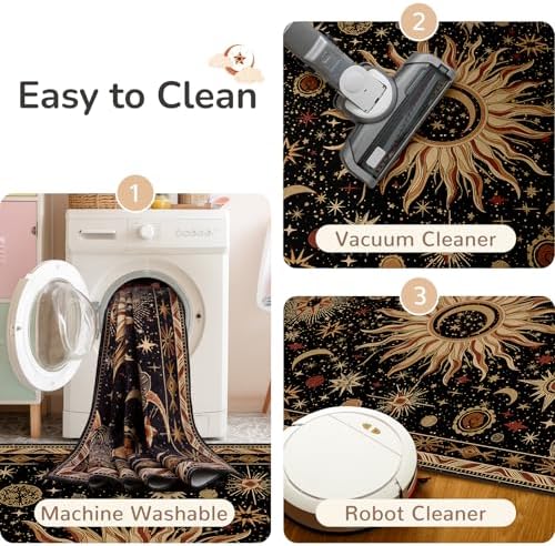 Vacuum-Friendly, 5x8 Washable Area Rug, Black Gold Beige Red