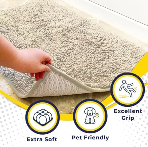 Muddy Mat® | Super Water Absorbent Door Mat Indoor, Microfiber Quick Dry Chenille Entryway Rug, Slip Resistant Front Door Mat, Indoor Mats for Entryway, Machine Washable Pet Rug, Ivory 18" x 28"