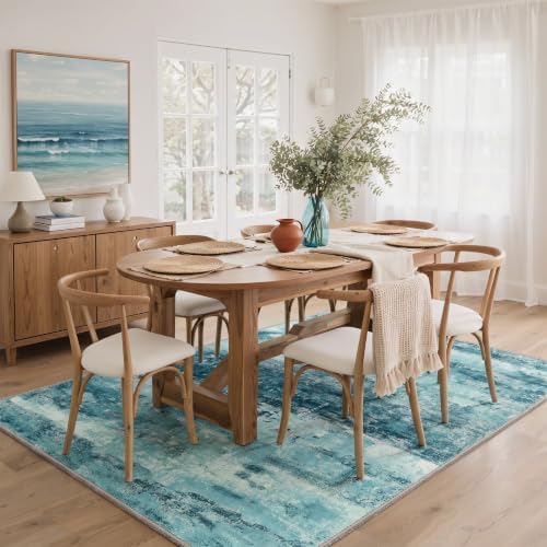 BEIMO 2x5 Teal Abstract Runner Rug, Washable Non-Slip for Hallway