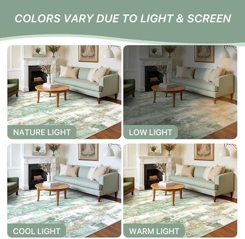 BEIMO 10x14 Green Abstract Area Rug, Washable Non-Slip for Bedroom