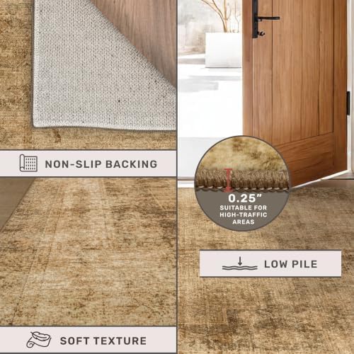 Farmhouse Kitchen Runners Rug 2x6, Washable Medallion Rug for Bathroom, Hallway, Entryway Indoor, Abstract Vintage Indoor Décor, Non Slip Rubber Backing, Stain Resistant Carpet, Distressed Design