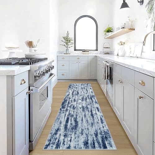 2'6''x8' Runner Rugs Washable Rug: Modern Abstract Hallway Blue Grey Carpet