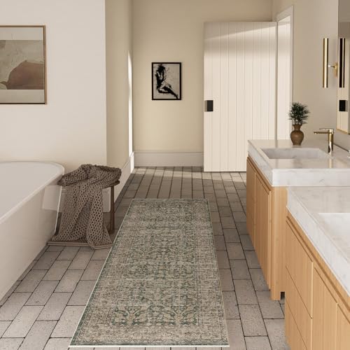Machine Washable Hallway Runner Rugs: 2'x10' Kitchen Rug Stain Resistant Non Slip Low Pile Soft Carpet Runners for Hallways Indoor Entryway Kitchen Laundry Room Bedroom Bathroom Farmhouse