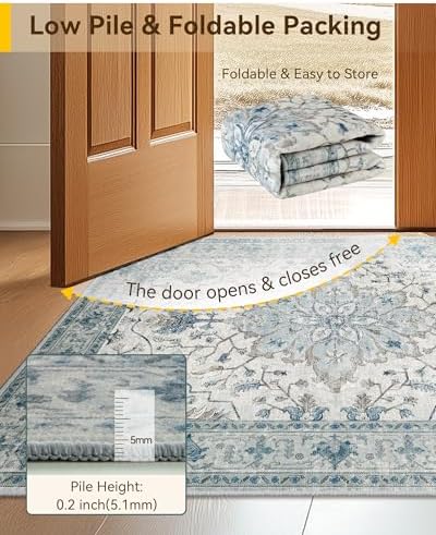 RELEANY Washable Area Rug, Runner 3'x10', Blue/White/Gray
